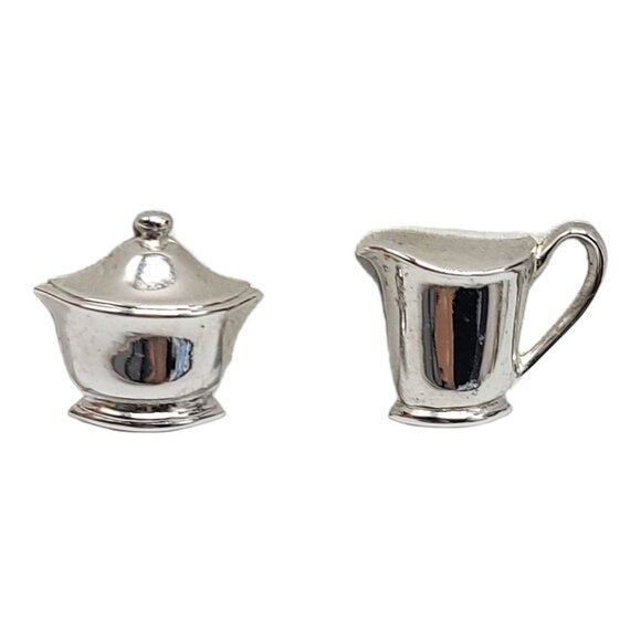 Sterling Silver Plated Cream Sugar Bowl  Screwback Vintage Earrings - Picture 1 of 4